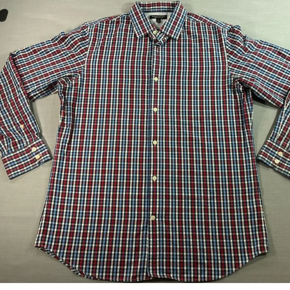 Banana Republic Slim Fit Plaid Button Down Shirt Men's Large Non Iron